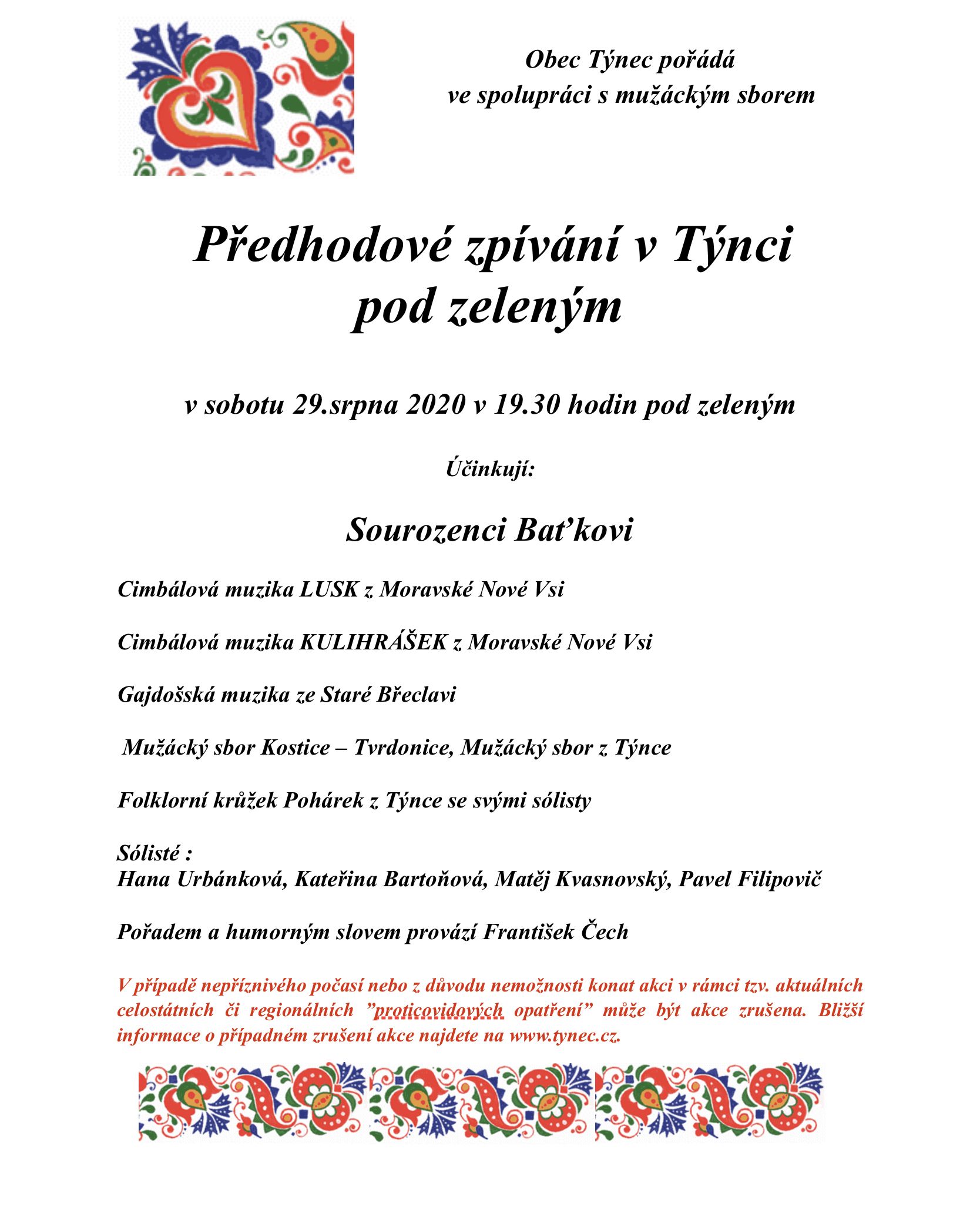 Předhodové zpívání v Týnci pod zeleným