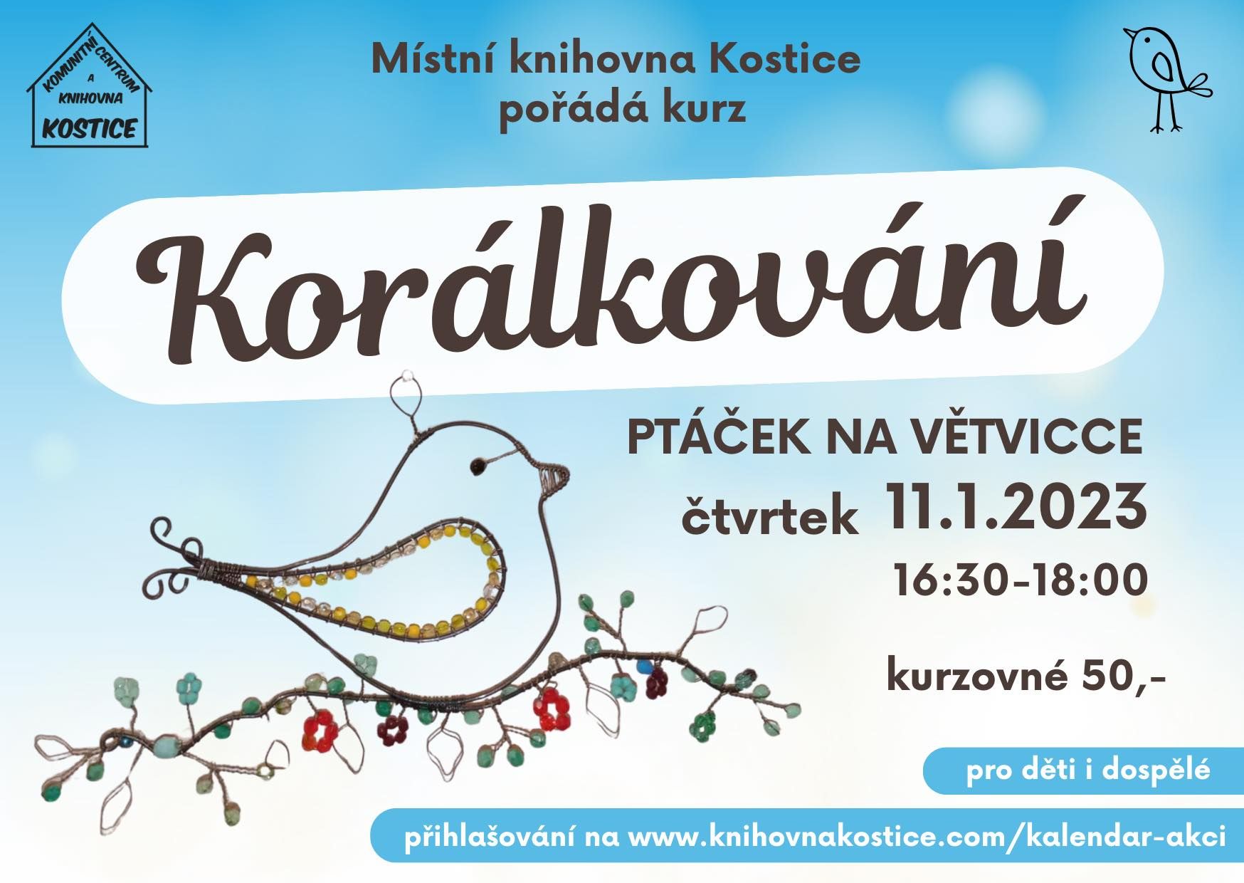 Korálkování - ptáček na větvičce