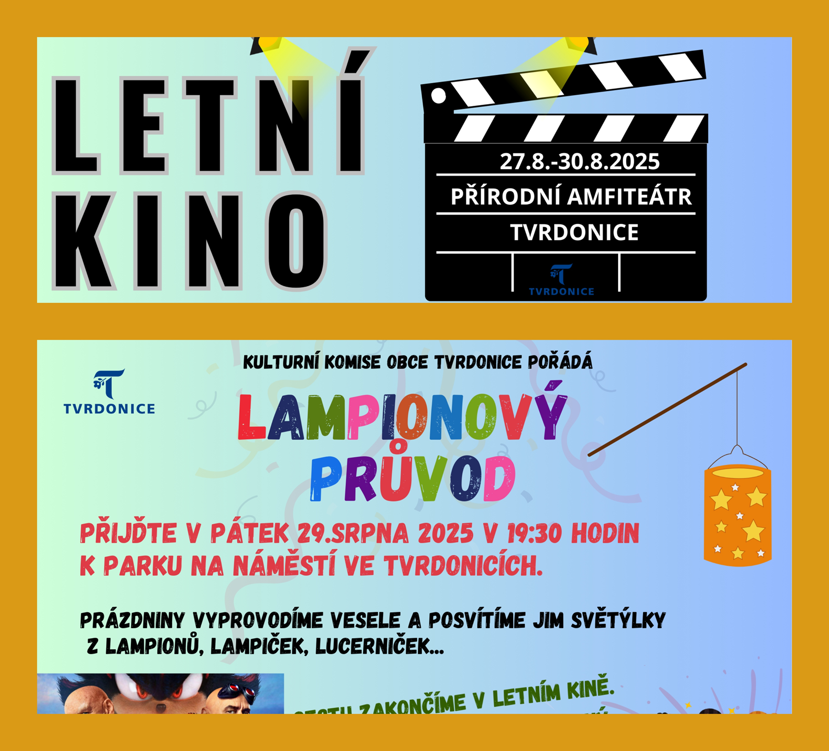 LAMPIONOVÝ PRŮVOD + LETNÍ KINO V TVRDONICÍCH