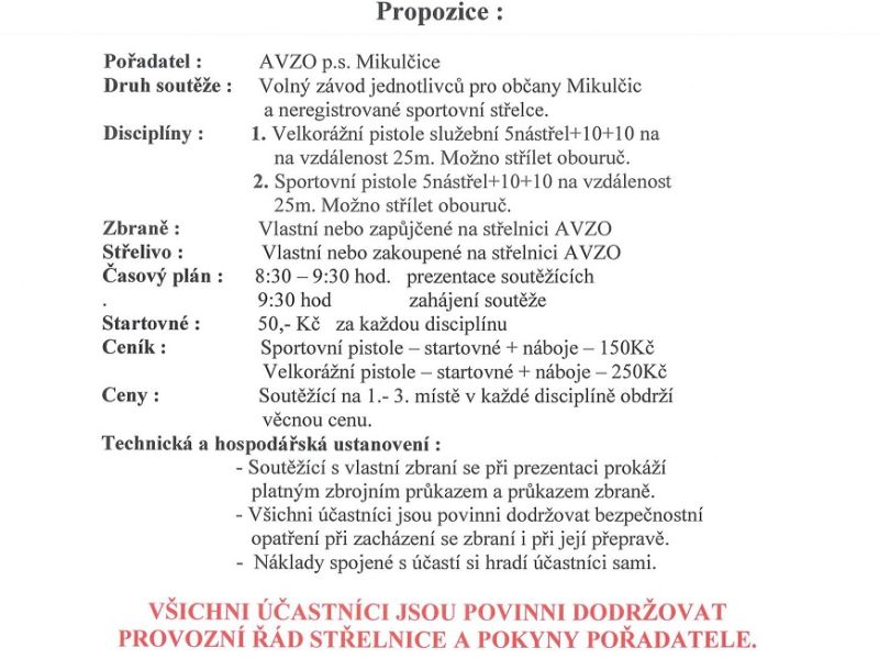 Veřejná soutěž ve střelbě sportovní a velkorážní pistolí